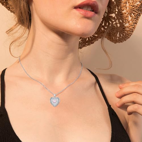 Heart Locket Necklace 925 Sterling Silver Personalized Picture Locket Pendant Birthday Christmas Jewelry Memorial Gifts for Women - color: October Crystal Locket