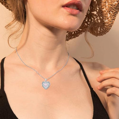 Heart Locket Necklace 925 Sterling Silver Personalized Picture Locket Pendant Birthday Christmas Jewelry Memorial Gifts for Women - color: October Crystal Locket