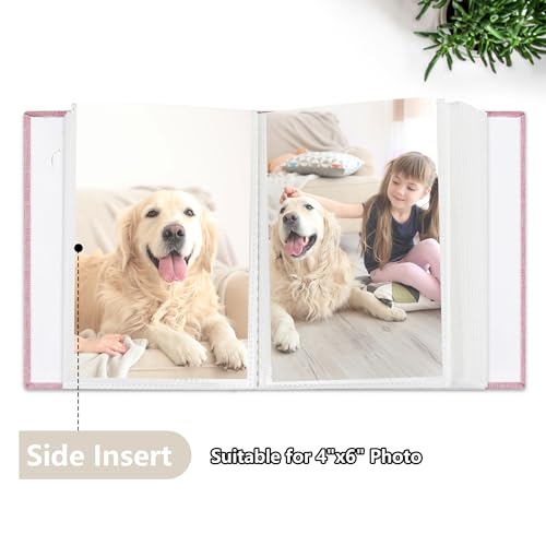 Photo Album 4x6 52 Pockets with Linen Cover Picture Albums for Family, Wedding, Baby, Photo Book Holds Vertical Pictures Pink - color: Pink, size: 52 Pockets