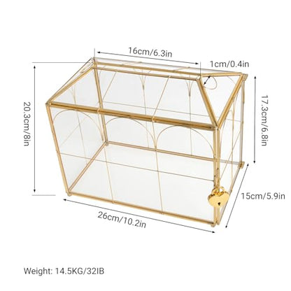 Wedding Glass Card Box with Slot, 10.2×6.1×7.9 Inch - color: Golden 10.2" x 6.1" x 7.9"