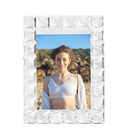Luxury Crystal Picture Photo Frame,Grid Diamond Craft,Crystal Wedding Frame of Keepsake Photo Frames, Tabletop Display Decor Frame, Clear with Gift Box (5" x 7") - size: 5"x7"
