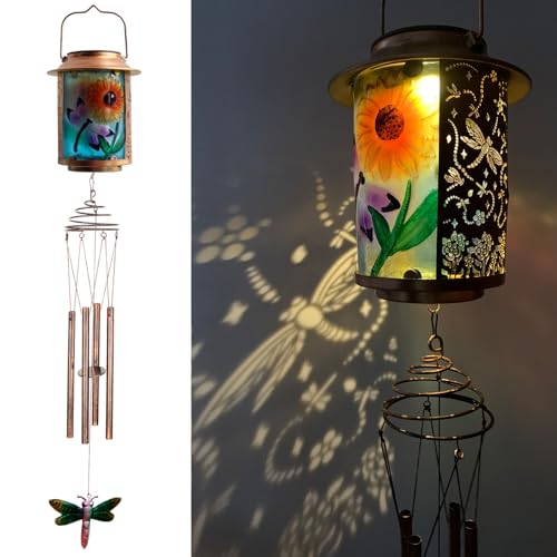 Dragonfly Solar Wind Chimes for Garden Decor, Sympathy Windchimes Deep Tone | Solar Powered Windchimes for Outdoor Decorations, Memorial Wind Chimes Garden Holiday Decor, Gifts for Women, Mom, Grandma - color: Dragonfly
