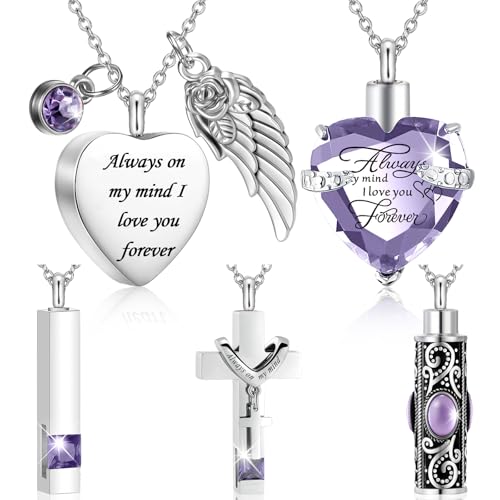 Fumete 5 Pcs Urn Necklaces for Ashes Cremation Keepsake - color: Light Purple