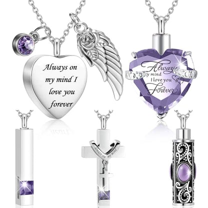 Fumete 5 Pcs Urn Necklaces for Ashes Cremation Keepsake - color: Light Purple