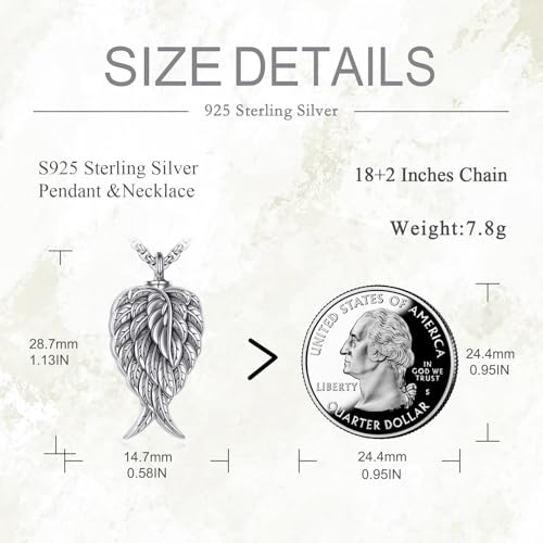 925 Sterling Silver Wing Urn Necklace for Ashes Necklace Men Women Angel Wing Cremation Jewelry Memory