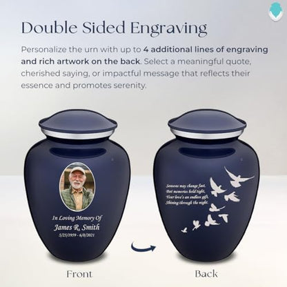Geturns Embrace Adult Personalized Doves Cremation Urns for Human Ashes I Large Picture Cobalt Blue Funeral Urn for Adult Men and Women with Double Side Engraving I 200 lbs - color: _Cobalt Blue (Double Sided)