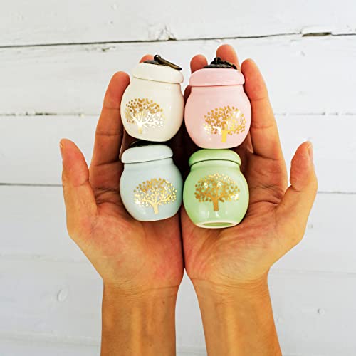 4 Pack Small Ceramic Keepsake Urns for Human Ashes, Tree of Life Pattern | Including 4 Independent Gift Boxes, Mini Cremation Urn, Sympathy Gift, For Families Sharing Remains, Sealed Well