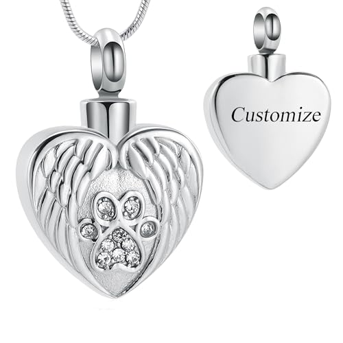 Heart Paw Print Urn Necklace for Ashes for Pet Stainless Steel Pendant - color: Customize