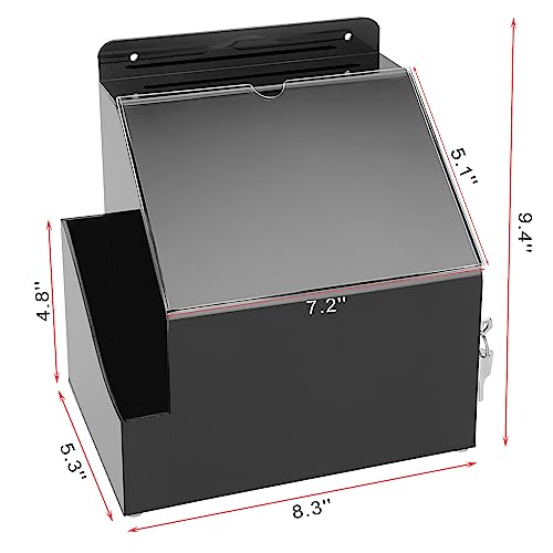 BTSKY Acrylic Suggestion Box with Lock & 5"x7" Sign Slot, Side-Pocket,Black | Wall Mounted Donation Box Office Ballot Boxes Collection Comment Boxes for Voting Fundraising, Locking Suggestion Mailbox