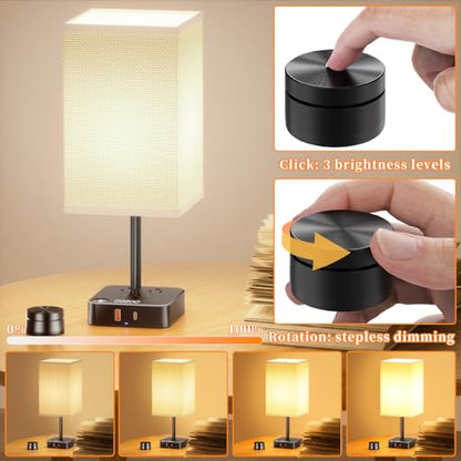 Bedroom Nightstand Lamp with Charger, Touch Table Lamps with Remote Control - color: Milky White