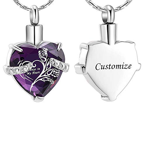 constantlife Crystal Heart Shape Cremation Jewelry Memorial Urn Necklace for Ashes, Stainless Steel Ash Holder Pendant Keepsake with Gift Box Charms Accessories for Women - color: A-Customize
