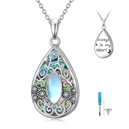 WINNICACA Urn Necklaces for Ashes 925 Sterling Silver Butterfly Hummingbird Dragonfly Teardrop Ash Necklace Cremation Jewelry Urn Pendants for Women Memorial Gifts for Birthday Christmas Funeral - style: 3-Moonstone Urn Necklace