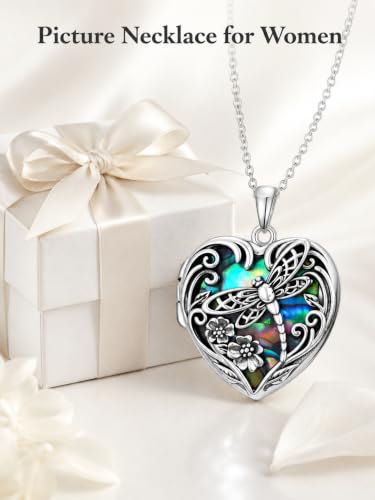 JKR Heart Picture Locket Necklace for Women That Holds Pictures Jewelry | Memorial Necklace with Picture Anniversary Birthday Gift for Women Wife Mom Girlfriend - color: Dragonfly