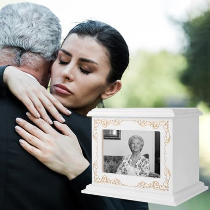 ADMLC Cremation Urns for Human Ashes Adult Up to 200 IBS with Photo Frame | 100% Wooden Handcrafted Memorial Keepsake Urn for Ashes,Funeral Burial Caskets Urn Suitable for Male Female Men Women Dad Mom