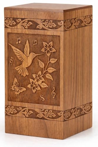 Cremation Urns for Human Ashes Adult Male Female - Wooden Humming Bird Funeral Cremation Urn Hand-Crafted - Burial Funeral Memorial Urns for Ashes (Large) - size: Large
