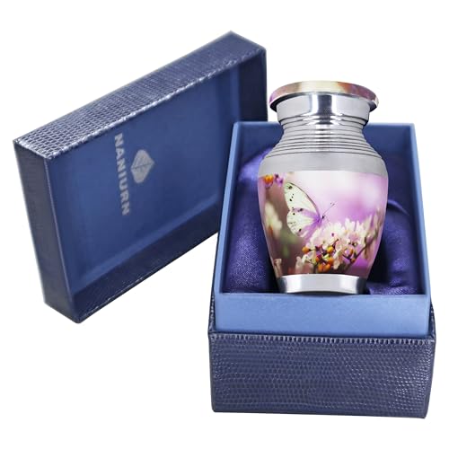 NANIURN Small Urn, Purple Butterfly Keepsake Urn, Mini Urns for Human Ashes | Cremation Urns for Human Ashes, Large Adult Memorial for Women and Men, Funeral, Burial, Home, Niche or Columbarium - color: Purple, size: Small / Keepsake