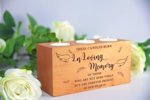 Sympathy Bereavement Gift for Loss of Loved One - Memorial Candle Holders - Handcrafted Wooden Keepsake with Poem - Condolence for Loss of Mother, Father (in Loving) - color: In Loving