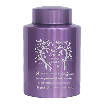 6 Inches Small Urn for Human Ashes Stainless Purple Mini Cremation Urn Small Keepsake Urn Memorial Ashes Container-Purple - size: Heart Tree-Purple
