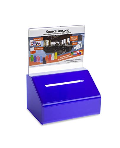 SOURCE ONE Acrylic Heavy Duty Donation/Ballot Box with Lock and Sign Holder - color: Blue, size: 6 Pack
