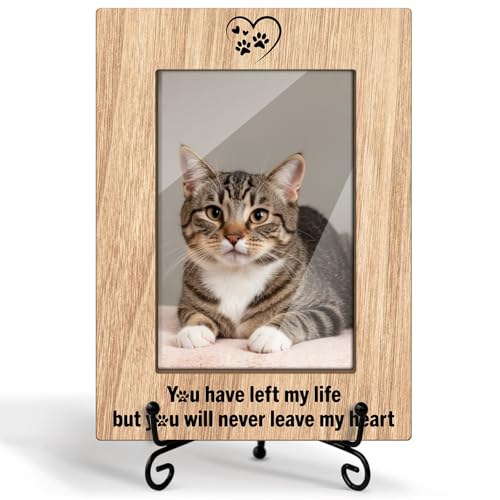 Pet Memorial Picture Frame 4x6 - You Have Left My Life But You Will Never Leave My Heart, Wooden Photo Frame With Stand Display Frame Desk Decor Home Decor Pet Memorial for Dog or Cat (Vertical) -10 - style: Never Leave My Heart
