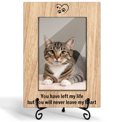 Pet Memorial Picture Frame 4x6 - You Have Left My Life But You Will Never Leave My Heart, Wooden Photo Frame With Stand Display Frame Desk Decor Home Decor Pet Memorial for Dog or Cat (Vertical) -10 - style: Never Leave My Heart