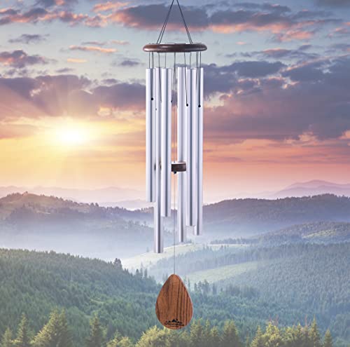 Havasu Outdoor Wind Chimes Silver, Tuned to Soothing EMajor | Strong for Any Weather. A Lasting Gift. 38". Total Volume Control. Feng shui, Relaxation, Memorial. Easy to Hang - color: Silver, size: 38"