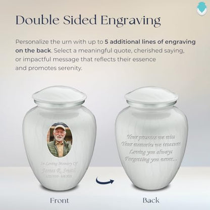 Geturns Embrace Adult Personalized Picture Cremation Urns for Human Ashes I Large Photo Pearl White Funeral Urn for Men and Women I 200 lbs - color: Pearl White