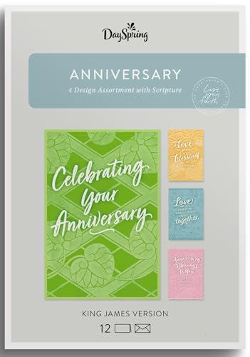 DaySpring - Anniversary - 4 Colorful Design Assortment With Scripture - 12 Boxed Cards, KJV