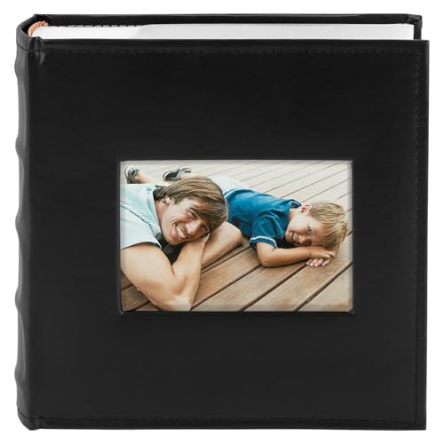 Photo Album Hold 200 4x6 Photos with Front Window for DIY (Black) - color: Black