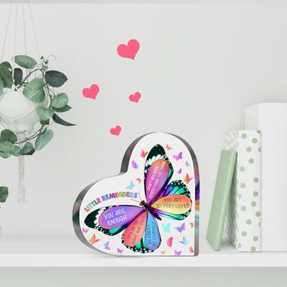 Little Reminders Sign, Inspirational Gifts for Women Men, Recovery Self Care Encourage Gifts for Friends Coworkers, Positive Affirmation Butterfly Desk Decor Plaque - style: Little reminders