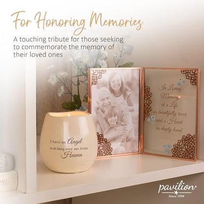 Pavilion Light Your Way Memorial Ceramic Vessel - 100% Soy Wax Candle with "I Have an Angel Watching Over Me From Heaven" Text, Decorative Soy Filled Candle, Scent of Tranquility, 8 oz, White - style: In Memory, Angel Watching