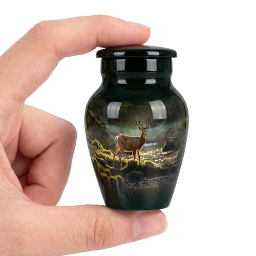 Deer Keepsake Cremation Urn for Human Ashes – Small Aluminum Memorial Burial Urn for Men & Women, Rustic Decorative Home Display - size: Small Keepsake
