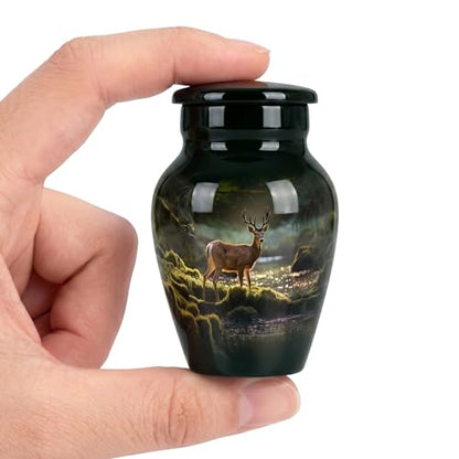 Deer Keepsake Cremation Urn for Human Ashes – Small Aluminum Memorial Burial Urn for Men & Women, Rustic Decorative Home Display - size: Small Keepsake