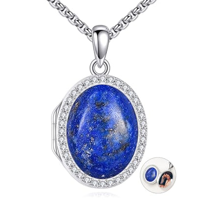 ONEFINITY Locket Necklace Photo Necklace Memorial Jewelry Gifts for Women Mom Wife - color: Lapis Lazuli