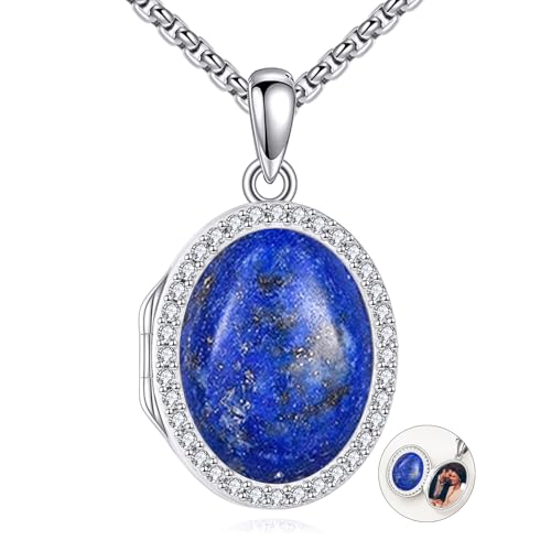 ONEFINITY Locket Necklace Photo Necklace Memorial Jewelry Gifts for Women Mom Wife - color: Lapis Lazuli