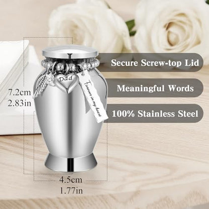 Small Urns for Human Ashes Keepsake Mini Cremation Urns for Loss of Loved One Stainless Steel Keepsake Urn for Ashes Compact Memorial Container (Small, Heart Dad)