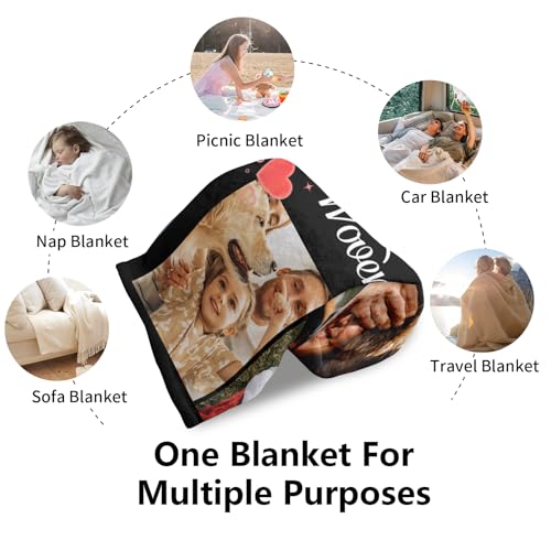 Ships Next Day, Custom Blanket with Photos Text - HD-Printing in USA, Personalized Picture Blanket Customized Flannel Blankets Christmas Birthday Gifts for Mom Dad Couple Kids Girlfriend Boyfriend - color: 4 Photos, size: 50'' x 60''
