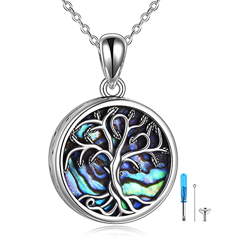 URONE Urn Necklaces for Ashes 925 Sterling Silver Abalone Shell Tree of Life Cremation Jewelry for Ashes Memory Jewelry for Women Men - style: Round Tree