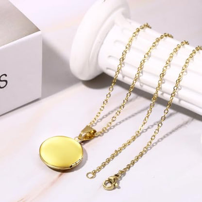 OIDEA Locket Necklace for Women: Gold Photo Lockets that Hold Picture Stainless Steel Necklace with Picture Inside Birthday Mothers Day Jewelry Gifts for Womens - color: round - gold