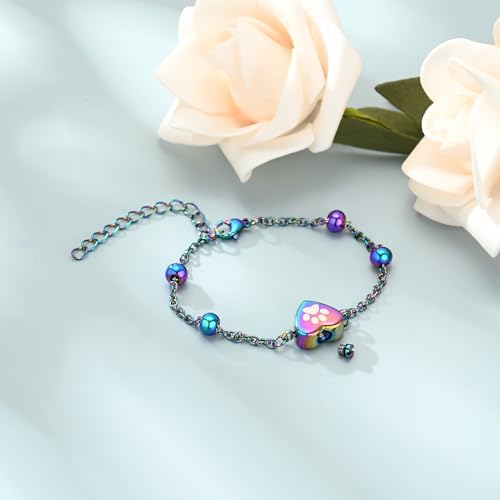 shajwo Pet Cremation Jewelry Paw Print Heart Urn Bracelet for Ashes - color: Rainbow