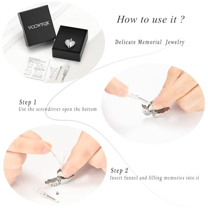 Cremation Jewelry Angel Wing Stainless Steel Heart Urn Necklaces for Ashes Memorial Keepsake Pendant for Women Men - color: Silver-Grandma