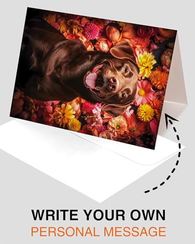 Labrador with Flowers All Occasions Greeting Card from Unique Dogs Party Delights Collection Large 5x7 Inch Blank Inside with White Envelope - color: Labrador with Flowers