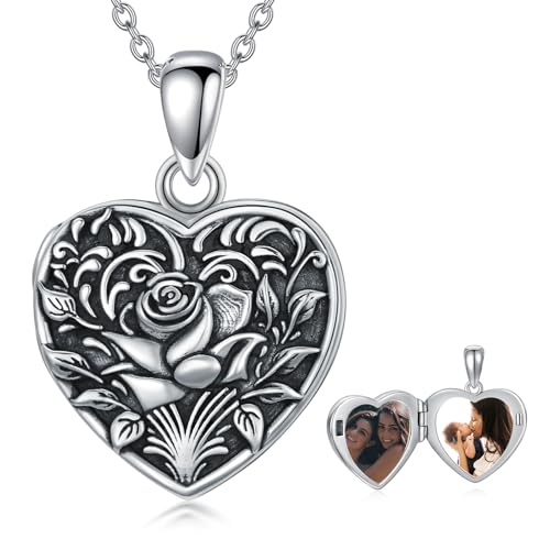 Midari Personalized Heart Locket Necklace That Hold 2 Pictures 925 Sterling Silver Oxidized Photo Necklace Memory Custom Photo Lockets Necklaces Jewelry Gifts for Family Women Lover Mom Dad - color: Rose, style: Locket Only