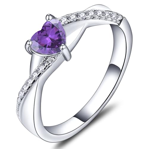 YL 925 Sterling Silver Engagement Rings 5MM Heart Cut Birthstone Infinity Ring for Women-size5 - color: 02-amethyst-Feb