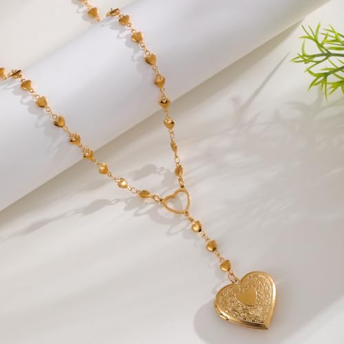 Personalized Heart Locket Necklace for Women Stainless Steel- Heart Necklace - color: gold