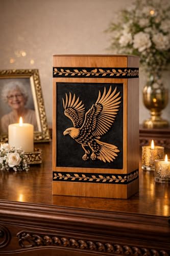 Urn with Flying Eagle Engraving – Premium Memorial Urn for Human Ashes – Decorative Funeral Urn Box[Available urn Box in 5 Different Sizes] ((Medium [9.5X5.5] 180 Cubic INCHES)) - size: (Medium [9.5X5.5] 180 Cubic INCHES)