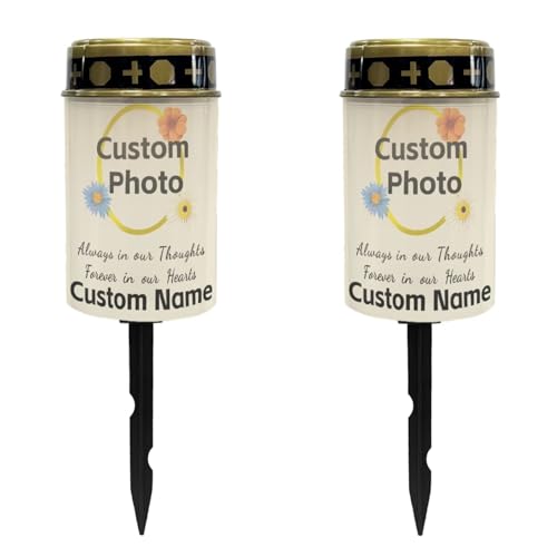Custom Cemetery Solar Lights for Grave Personalized Graveside Solar Lights for Cemetery Customize Waterproof Solar Pathway Lights for Grave Cemetery Decorations Solar Candle Set of 2 - color: Customname