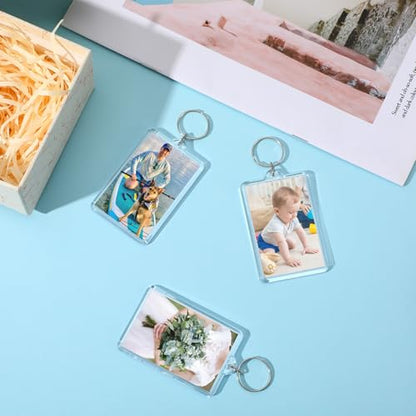 COMNICO 45Pcs Photo Keychain (2 x 3inch) Acrylic Clear Picture Frame Keychain Blank Photo Insert Keyring DIY Craft Personalised Favor Graduation Gift, Family Friends Photoes Collection Gift