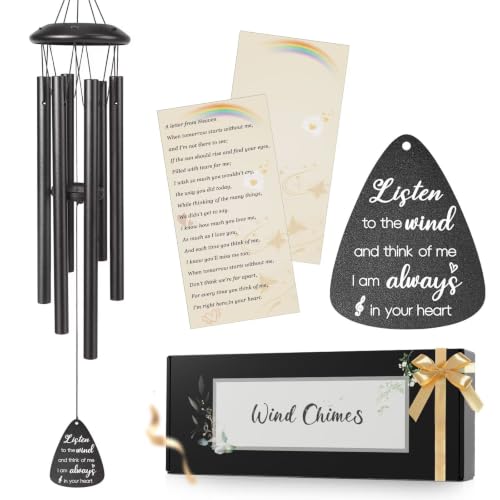 Memorial Gifts for Loss of Loved one, 25''Memorial Wind Chimes of Sympathy Gifts for Loss of Love one,Condolence/Bereavement/Remembrance Gift,Windchime in Memory,Funeral Decor for Garden Outside,Black - size: listen to the wind