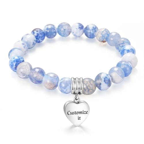 XIUDA Heart Cremation Memorial Urn Bracelet 316L Stainless Steel Keepsake Jewelry Urn Bracelet for Ashes for Women-With Me Always - style: Blue Agate Stone, Engraved